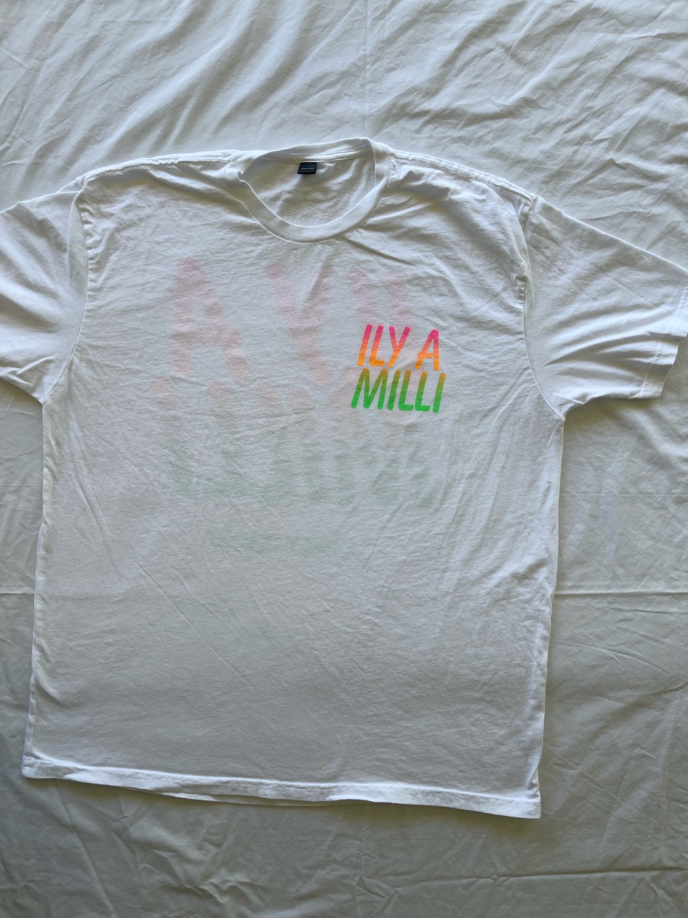 LONELY GHOST White Tee with Neon 'ILY A MILLI' Print